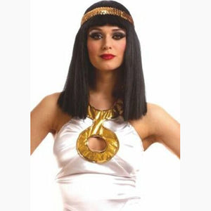 Cleopatra Black Wig With Gold Headband Womens Egyptian Queen Costume Adult