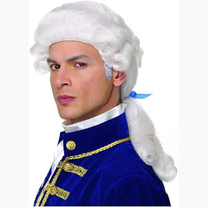 Colonial Duke Mens Costume Wig with Bow