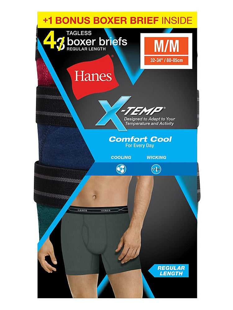 Hanes Mens X-Temp Comfort Cool Boxer Brief 4-Pack (Includes 1 Free Bonus Boxer Brief)-973XF4