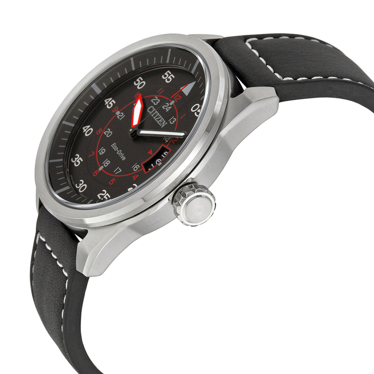 Citizen Avion Eco Drive Black Dial Black Leather Men's Watch AW1361-01E