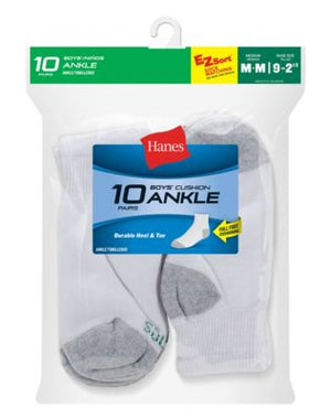 Hanes Boys' Ankle EZ Sort Socks 10-Pack-422-10