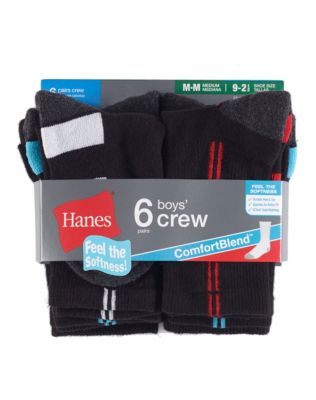 Hanes Boys' Crew ComfortBlend Assorted Socks 6-Pack-431-6