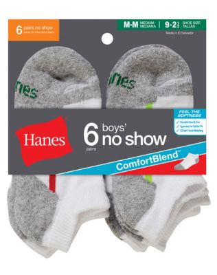 Hanes Boys' No-Show ComfortBlend Assorted White Socks 6-Pack-434-6