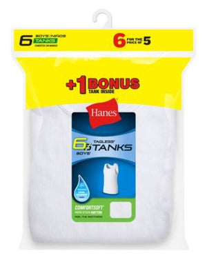 Hanes Boys' TAGLESS ComfortSoft A-Shirt 6-Pack (Includes 1 Free Bonus A-Shirt)-B372A6