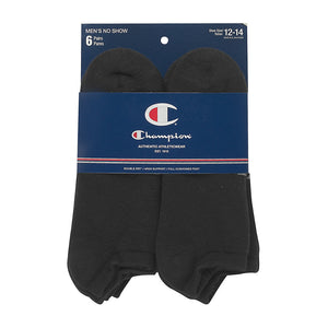 Champion Double Dry Performance Mens Black No-Show Socks 6-Pack