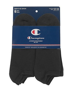 Champion Double Dry Performance Mens Black No-Show Socks 6-Pack