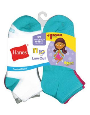 Hanes ComfortBlend EZ-Sort Girls' Low Cut Socks 11-Pack (Includes 1 Free Bonus Pair)-G42/11