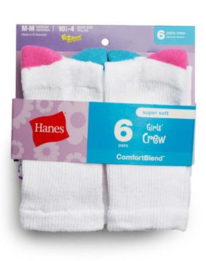 Hanes Girls' Crew Socks 6-Pack-631-6