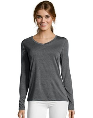 Hanes Sport  Cool DRI Women's Performance Long-Sleeve V-Neck T-Shirt-O9309