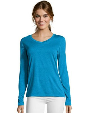 Hanes Sport  Cool DRI Women's Performance Long-Sleeve V-Neck T-Shirt-O9309