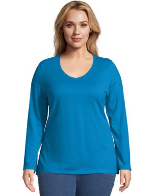 Just My Size Long-Sleeve V-Neck 100% Cotton Women's Tee-OJ043