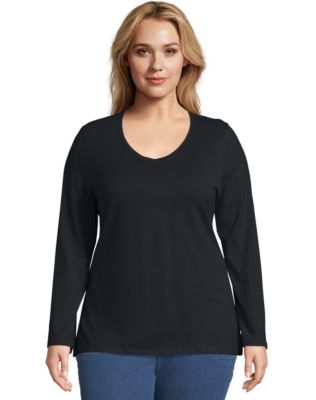 Just My Size Long-Sleeve V-Neck 100% Cotton Women's Tee-OJ043