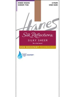 Hanes Silk Reflections Silky Sheer No-Slip Band Knee Highs with Run Resistant Technology 2-Pair Pack-0A990