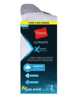 Hanes Ultimate X-Temp Mens No-Show White 6-Pack (Includes 1 Free Bonus Pair)-U20/6