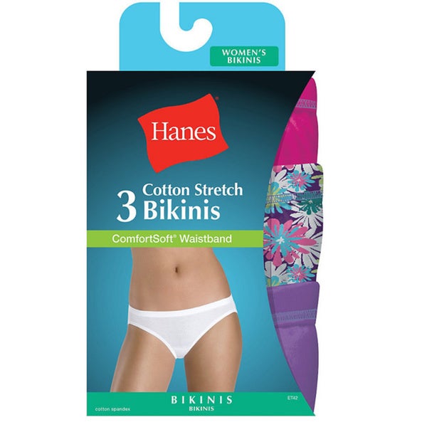 Hanes Women's Cotton Stretch Bikini with ComfortSoft Waistband 3-Pack-ET42AS