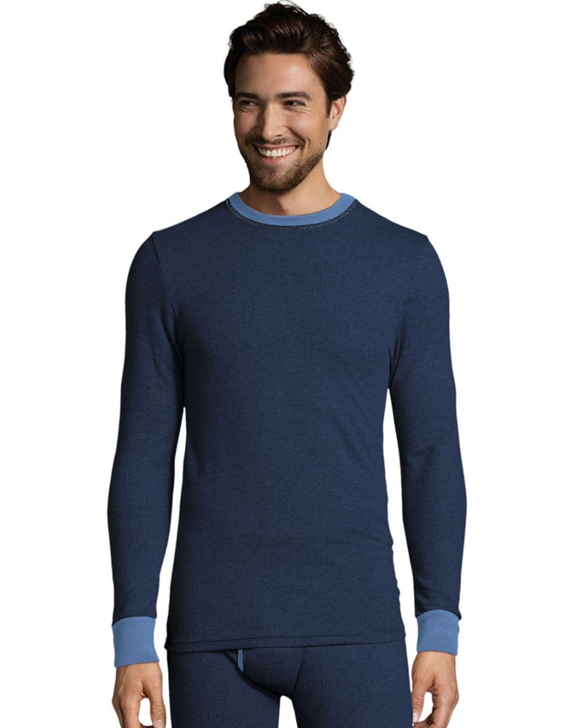 Hanes Mens 2-color Fusion Knit Thermal Crewneck-123301