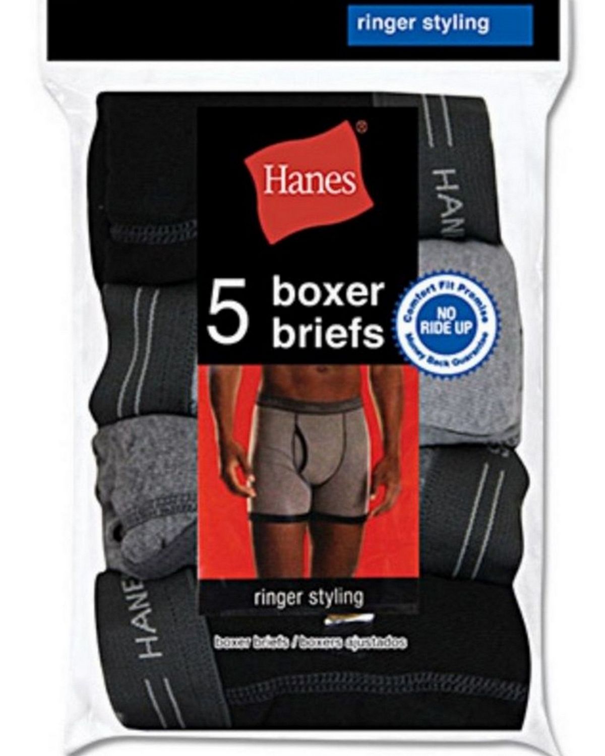 Hanes Mens TAGLESS Ringer Boxer Brief with Comfort Flex Waistband 5-Pack-2393Z5