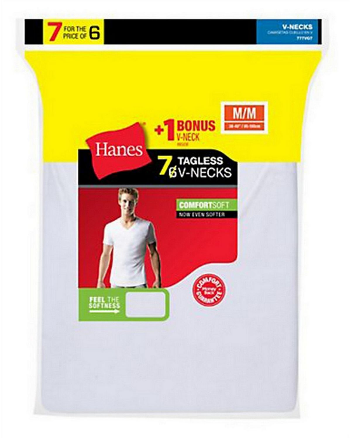 Hanes Mens TAGLESS V-Neck Undershirt 7-Pack (Includes 1 Free Bonus V-Neck)-777VG7