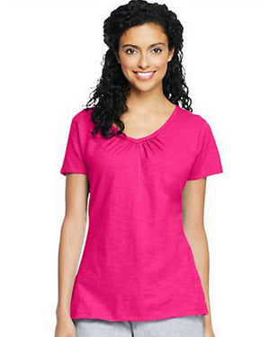 Hanes Women's Slub Jersey Shirred V-Neck-O9253