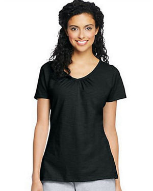 Hanes Women's Slub Jersey Shirred V-Neck-O9253