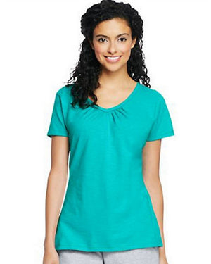 Hanes Women's Slub Jersey Shirred V-Neck-O9253