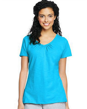 Hanes Women's Slub Jersey Shirred V-Neck-O9253