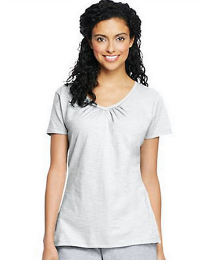 Hanes Women's Slub Jersey Shirred V-Neck-O9253