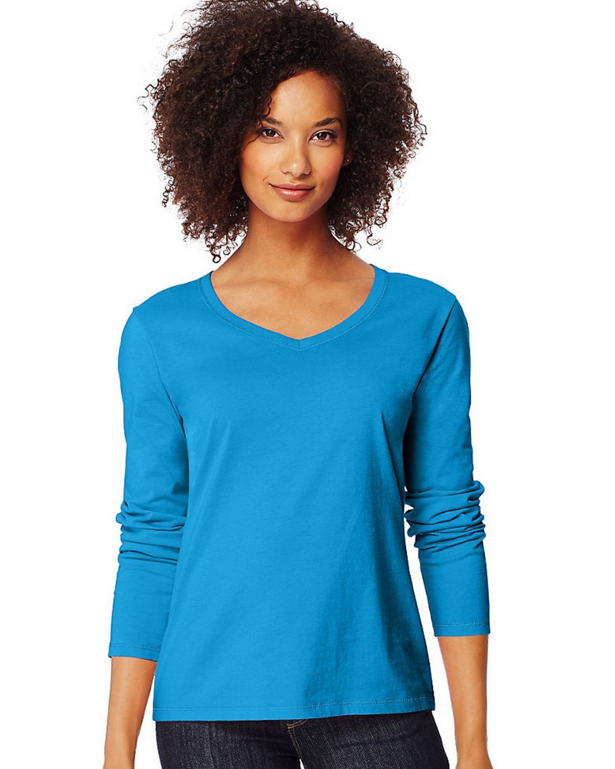 Hanes Women's Long-Sleeve V-Neck T-Shirt-O9142